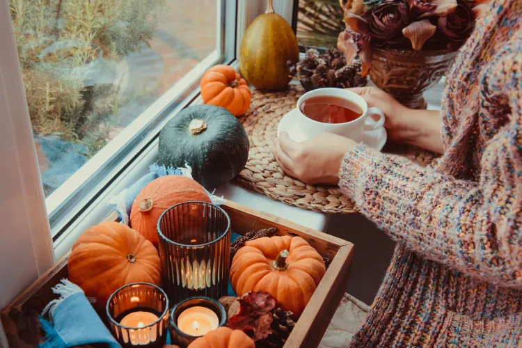 Herbstdeko modern Fensterbank Deko im Herbst Bilder