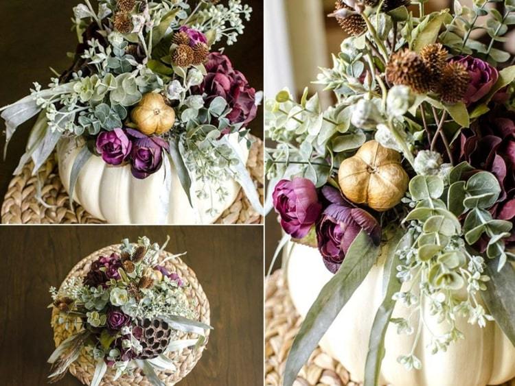 Herbstgestecke fürs Grab oder als Tischdeko mit Blumen in Herbstfarben