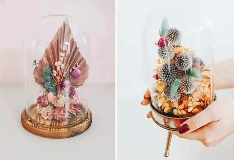 Idee für bunte Gestecke im Glas mit herbstlichen Blüten
