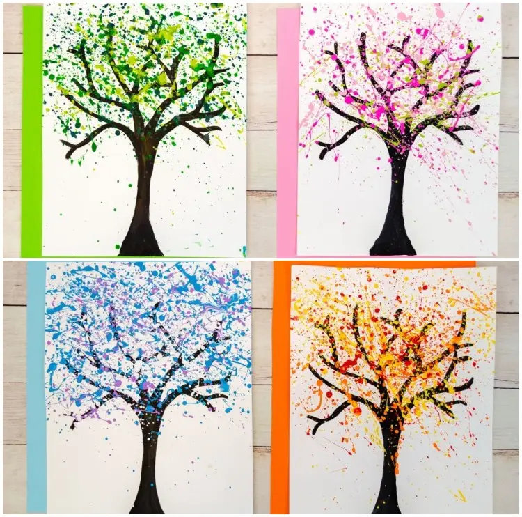 Kreatives Malen mit Kindern Tuschen Jahreszeiten Baum