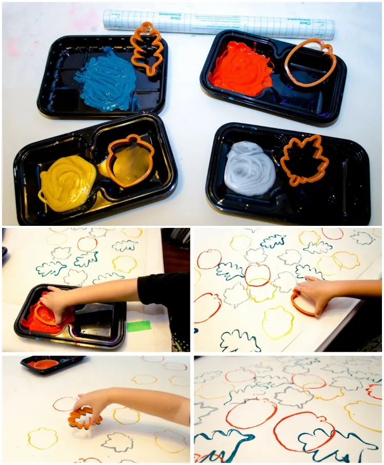 Kreatives Malen mit Kindern mit Keksenausstecher stempeln