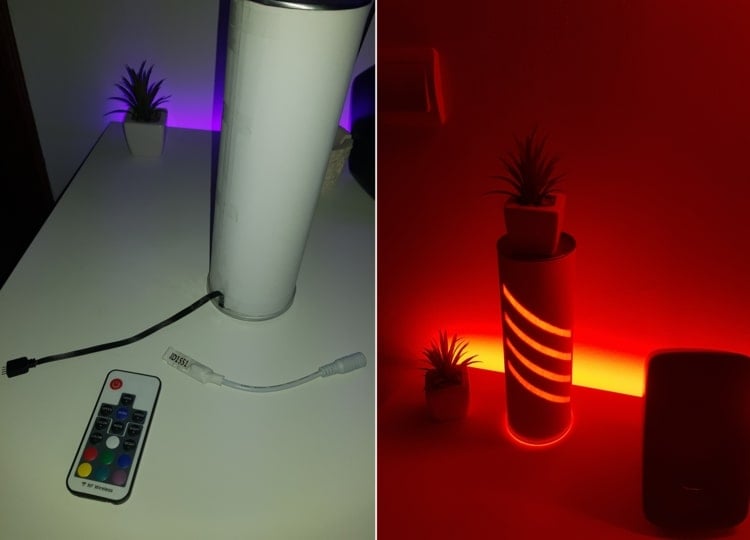 LED-Lampe selber machen mit Papprolle und Papier