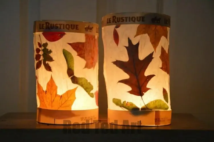 Laternen für Schönes aus Herbstlaub basteln - Pergamentpapier und Laubblätter zur Beleuchtung