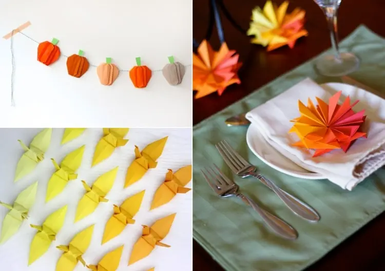 Origami Herbst Deko basteln für Wand oder Fenster und Tisch