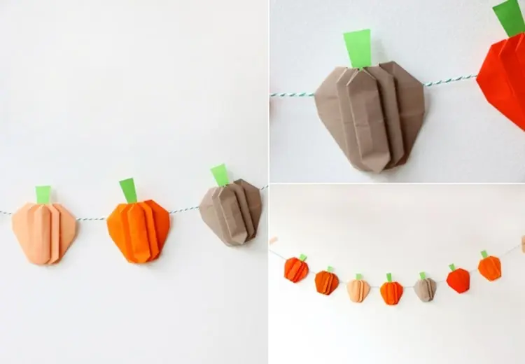 Origami Herbst Deko selber machen - Girlande aus Kürbissen aus Papier