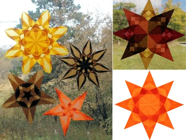 Origami-Stern als Herbstdeko fürs Fenster basteln mit Pergamentpapier
