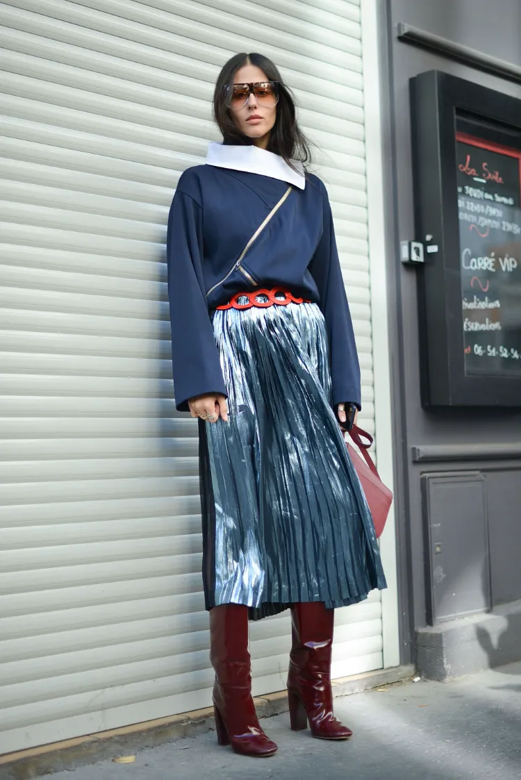 Röcke und Stiefel kombinieren Plisseerock Outfits Herbst