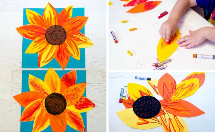 Sonnenblume mit Kindern basteln Anleitung für Herbst