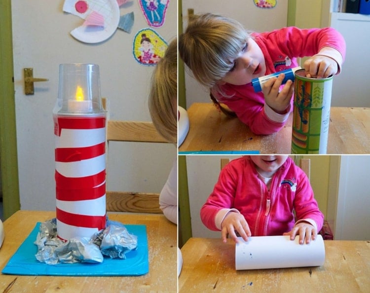 Was kann man aus Pringles Dosen basteln - Leuchtturm für Kinder