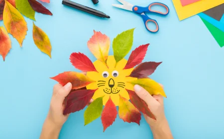 Basteln für 2-Jährige im Herbst - Löwe aus Papierkreis und Blättern