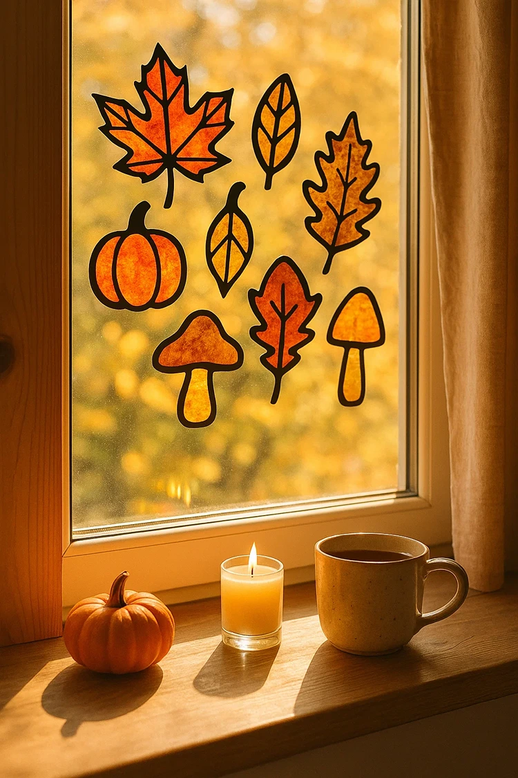 herbstdeko basteln für fenster herbstblätter transparentpapier