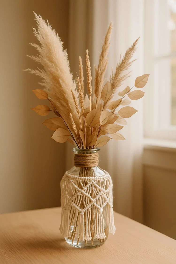 herbstliche glasvase im boho look