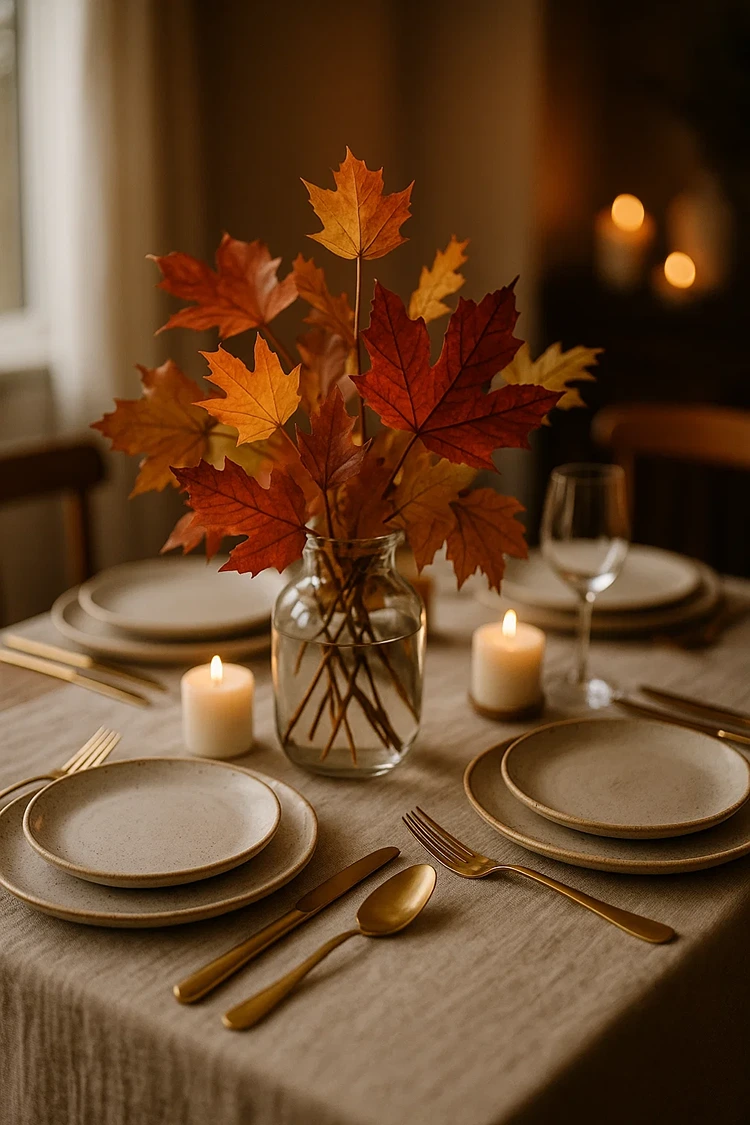 vase herbstlich dekorieren mit herbstblättern