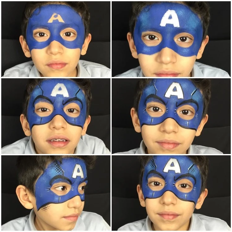 Captain America Gesichtsschminke Ideen für Kinder