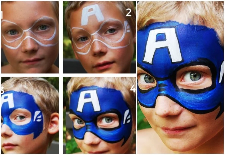 Captain America schminken Anleitung für einfache Maske in vier Schritte