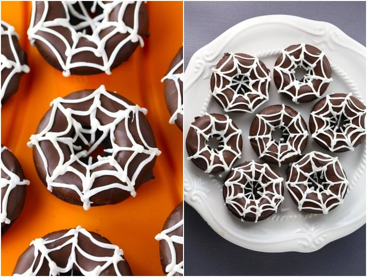 Einfache Spinnennetz Halloween Donuts selber machen
