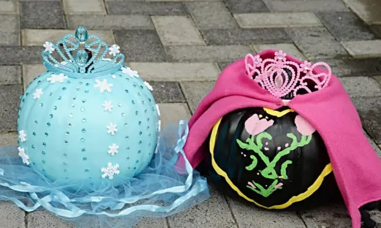 Eiskönigin Kürbis für Kinder ohne schnitzen - Kürbisse bemalen und dekorieren für Anna und Elsa