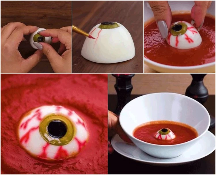 Halloween Augensuppe selber machen mit gekochtem Ei
