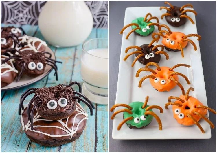 Halloween Donuts mit Spinnen und Spinnennetzen selber machen