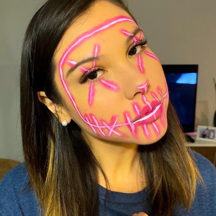 Halloween Makeup einfach The Purge Neon Maske schminken