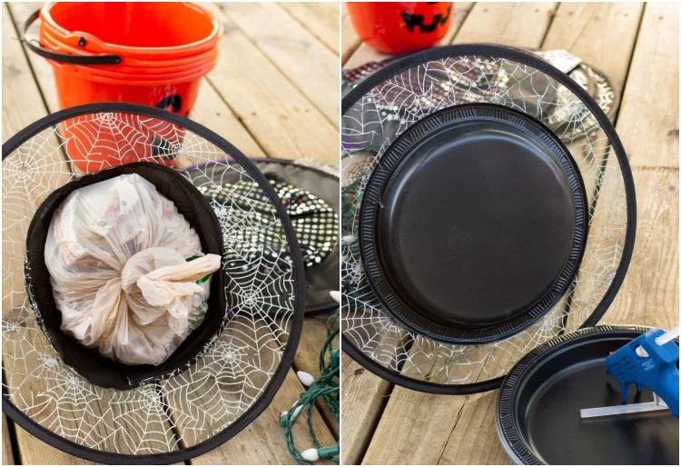 Hexenhut für DIY Gartendeko zu Halloween vorbereiten füllen