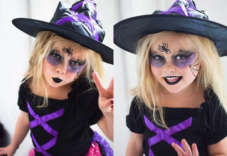 Kind als Hexe schminken zu Halloween einfache Idee