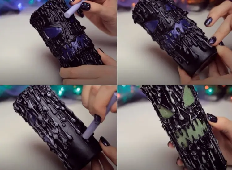 Monster Laterne mit Kreide gestalten für 3D-Effekt