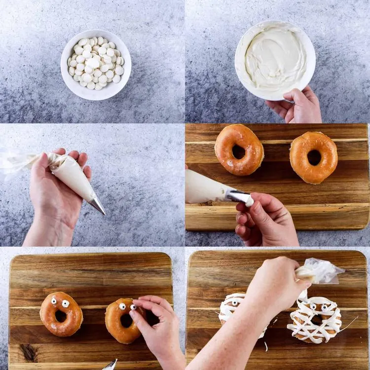 Mumien Donuts selber dekorieren mit weißer Schokolade