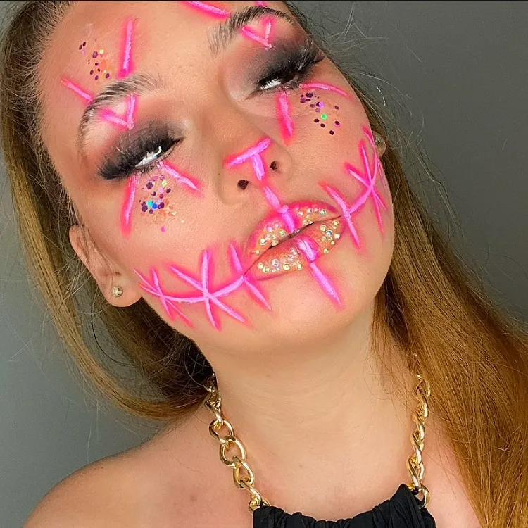 Neon Halloween Makeup Ideen The Purge schminken Anleitung