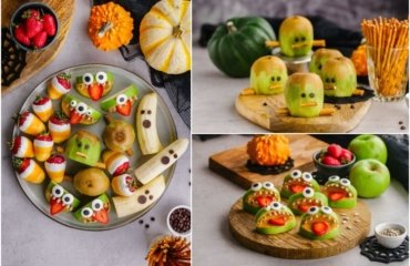 Obst und Gemüse zu Halloween servieren Süßigkeiten