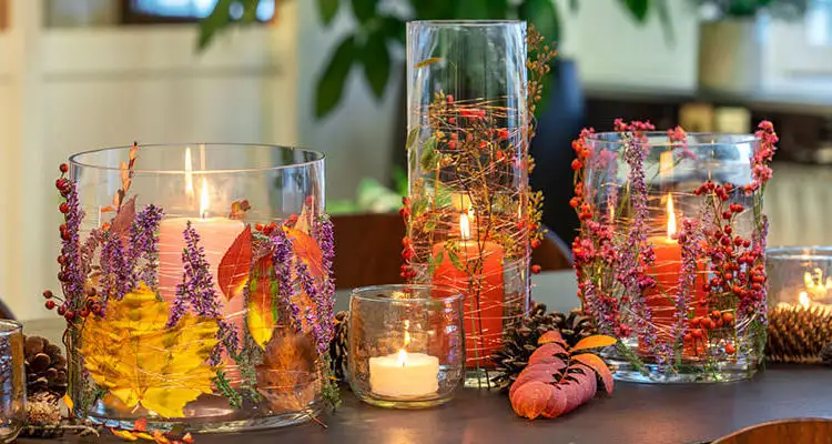 Tischlaternen aus Glas basteln im Herbst
