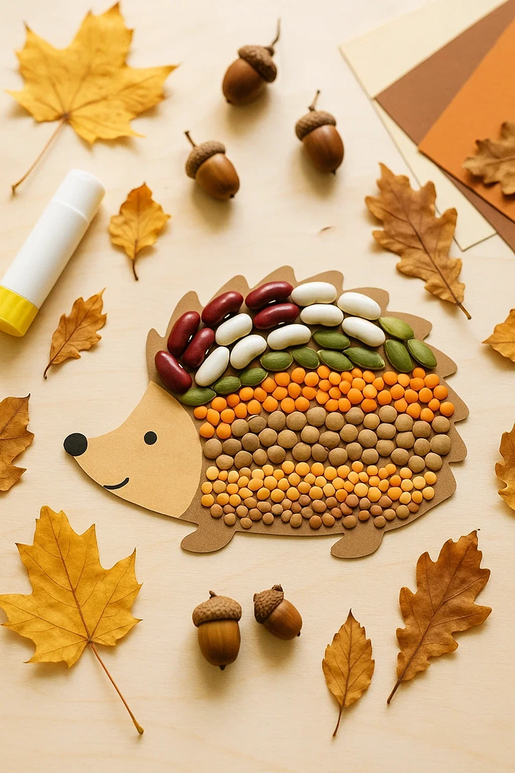 basteln mit bohnen im herbst kindergarten igel