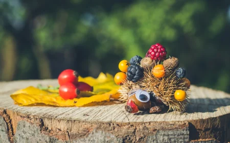 Basteln mit Kastanien für Kleinkinder - Beeren auf die Kastanienschale stecken für einen Igel