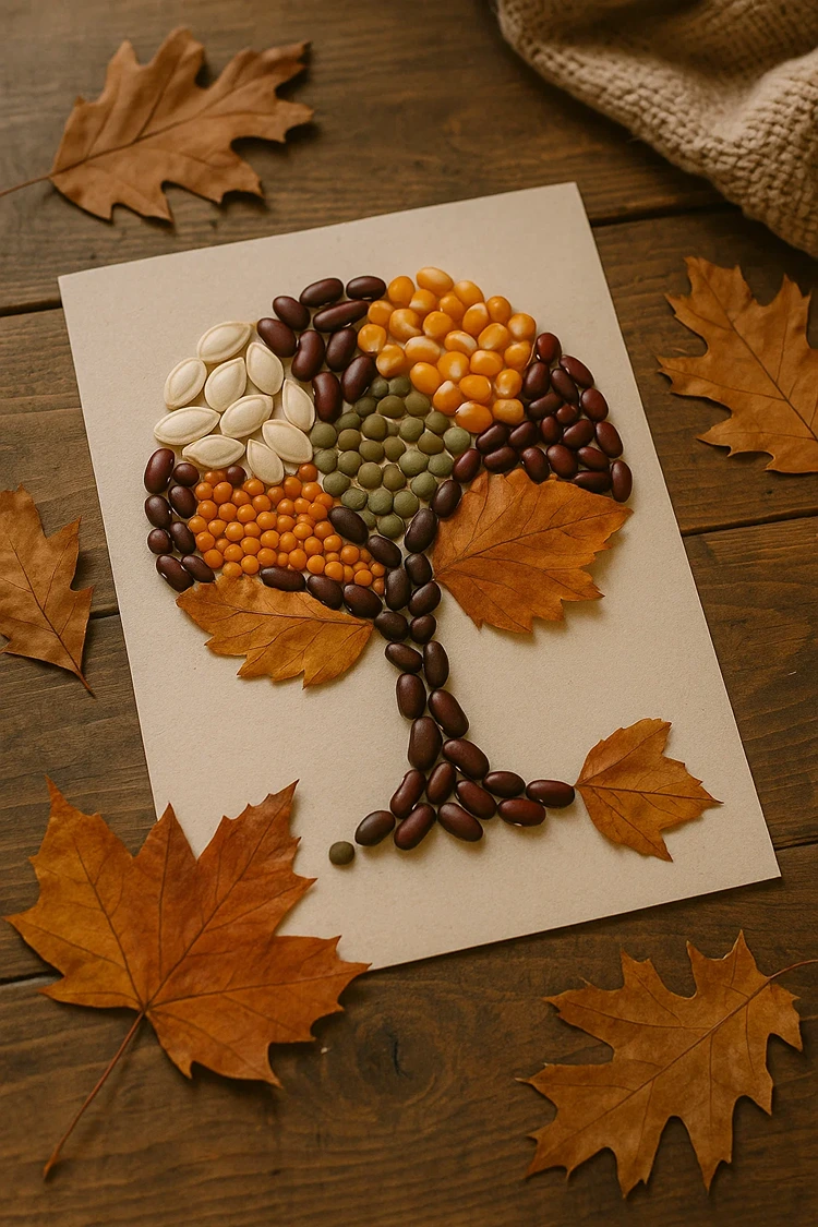 diy herbstbaum aus hülsenfrüchten mit kindern