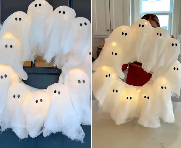 Ein Türkranz aus niedlichen, leuchtenden Gespenstern