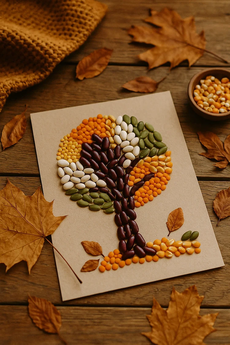 herbst mosaik mit hülsenfrüchten für kinder herbstbaum