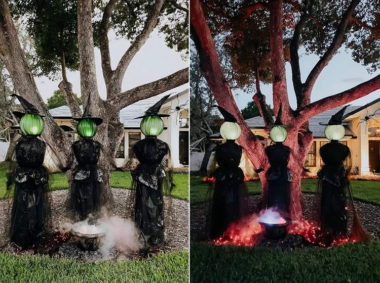 Hexen aus Ranktürmen, Tüll und Lichterkette als Glut