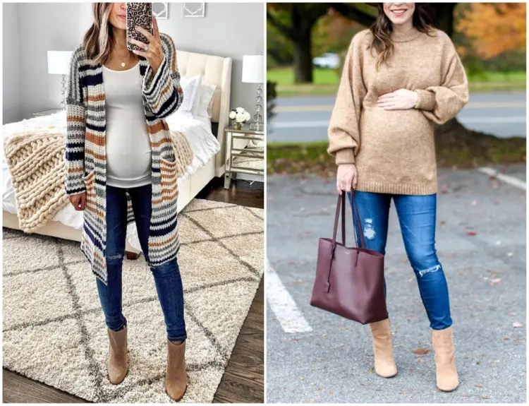 schwangerschaft outfit mit jeans für herbst winter