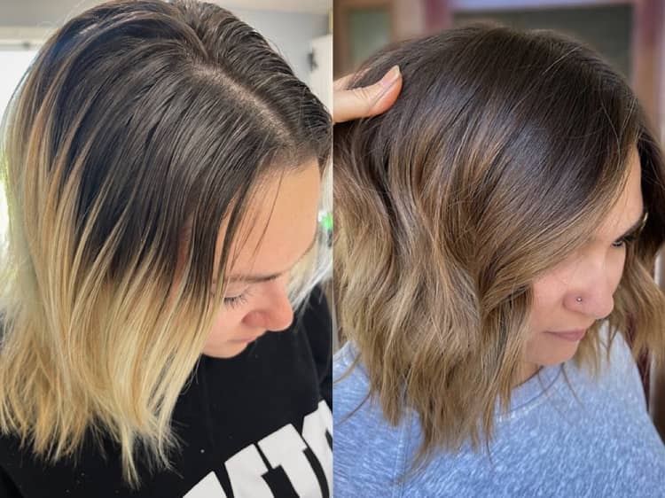 von blond auf braun balayage für kurze haare