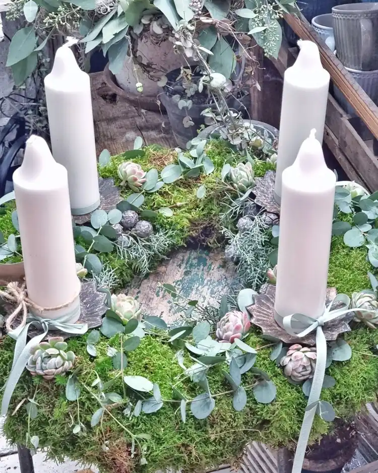 Adventskranz im Shabby Stil mit Vintage Kerzenhalter