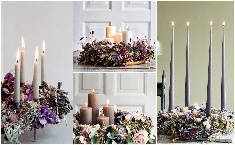 Adventskranz mit Trockenblumen und Kerzen selber machen DIY-Anleitung