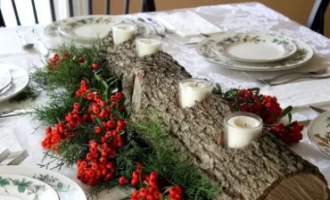 Adventskranz modern selber machen im Baumstamm Idee