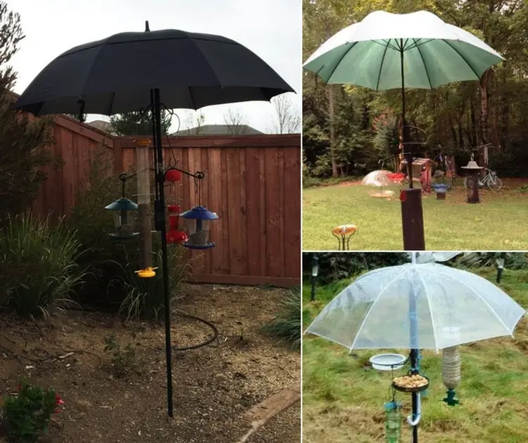Alten Regenschirm upcyceln für Futtersäule mit Ständer und Regenschutz