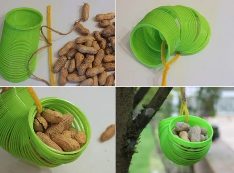 Basteln mit Kindern für den Garten - Eichhörnchenfütterung mit recyceltem Spielzeug