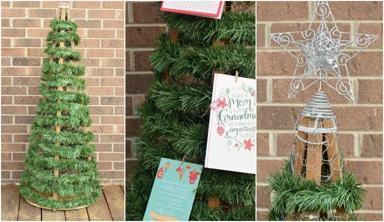 DIY Weihnachtsbaum aus Holz Hasendraht und künstlicher Tannengirlande