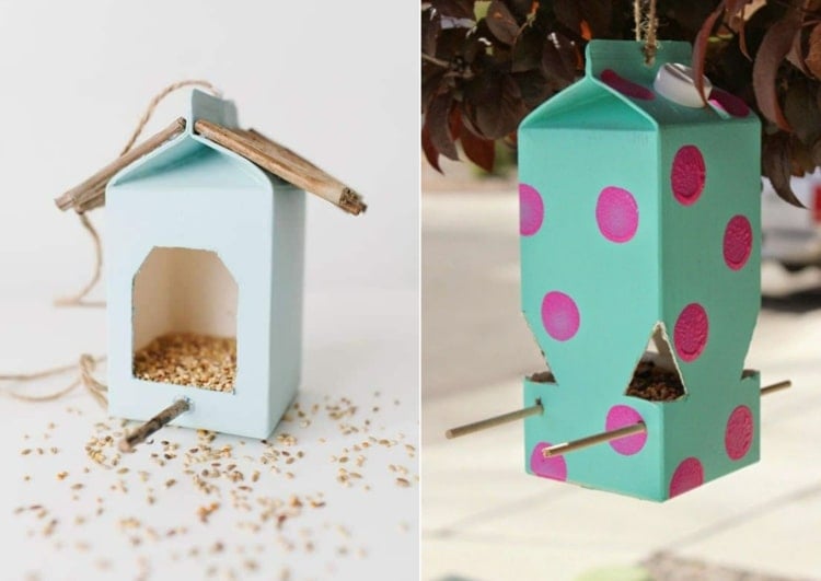 Futterhaus aus Tetrapack basteln - Anleitung für einfache Vogelhäuser