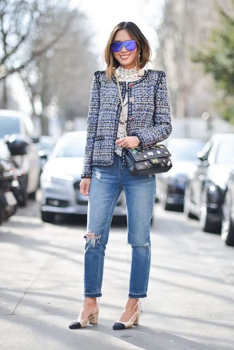 Jeans Trends Herbst 2021 Boucle Jacke kombinieren Frauen