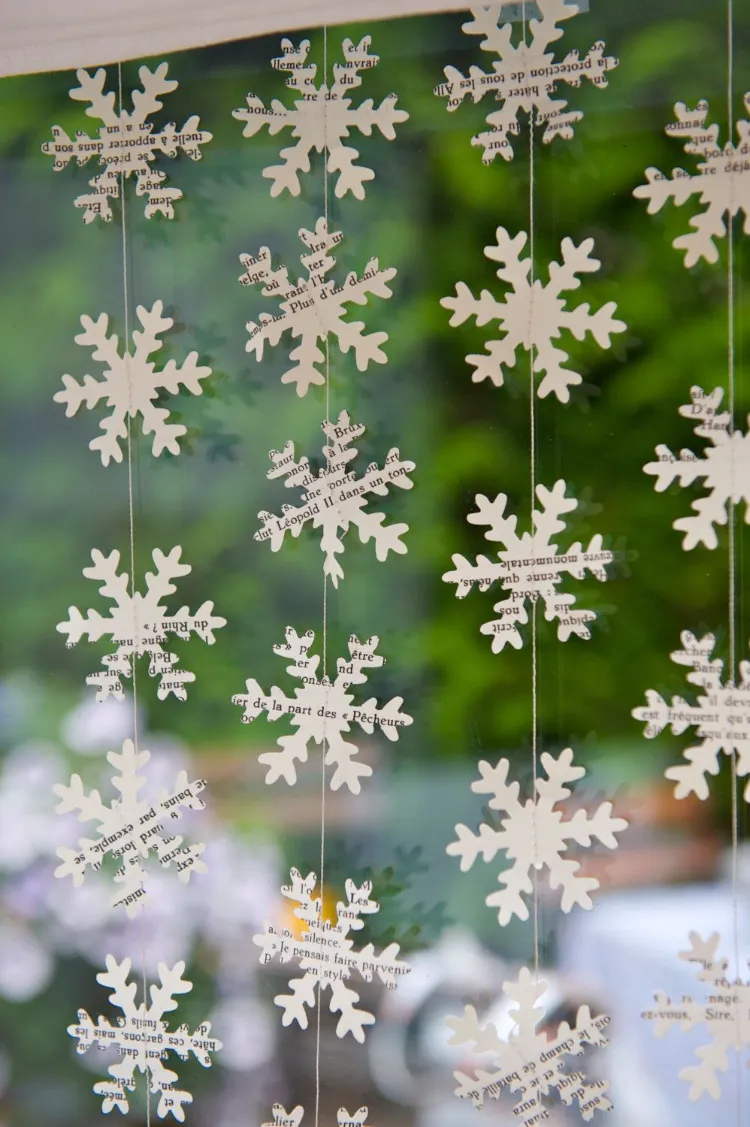 Schneeflocken aus Papier selber basteln Fensterdeko 2021 Weihnachten