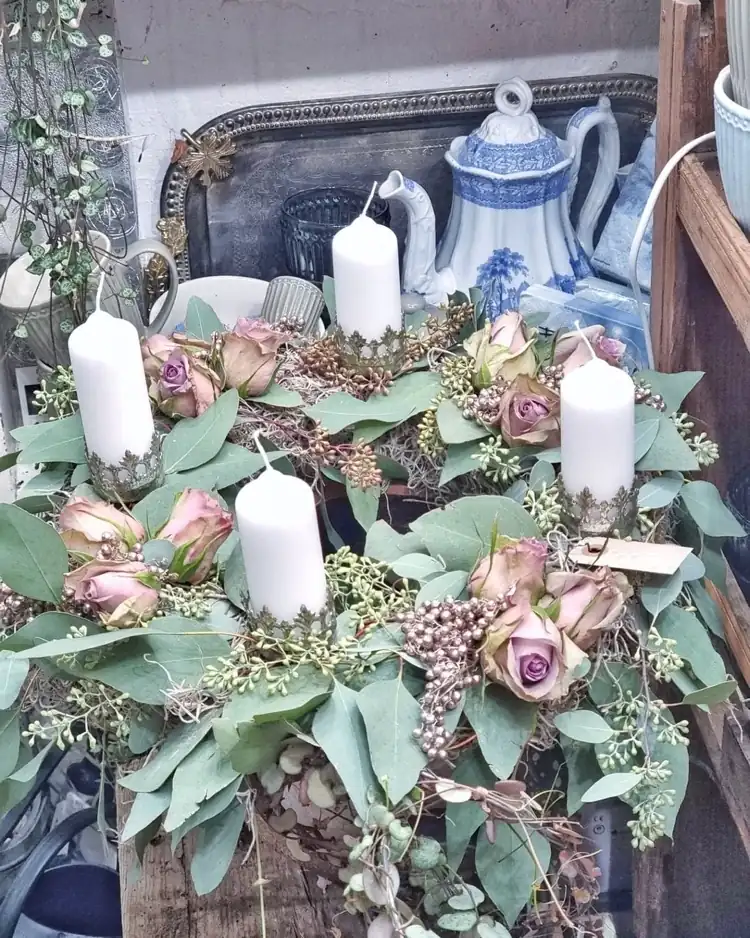 Vintage Adventskranz aus Trockenblumen selber machen (1)