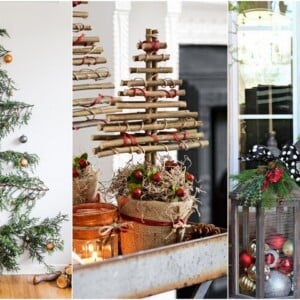 Weihnachtsdeko mit Ästen und Zweigen Bilder Laternen weihnachtlich dekorieren